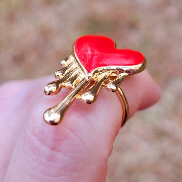 Red Gold Dripping Valentines Day True Love Midi Ring Size 4.5 - Picture 3 of 9